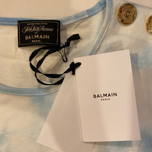 BNWT Balmain Blue Tye Dye Cap Sleeve Shirt - Picture 5 of 6